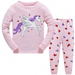 Flickor Cartoon Unicorn Tryckta Pyjamas Set