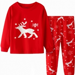 Flickor Casual Cartoon Elk Tryckt Enfärgad Bomull Pyjamas Sets För Jul