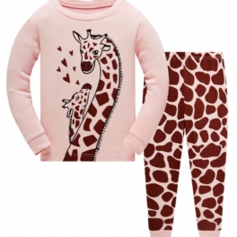 Flickor Casual Giraffe Print Pyjamas Set Med Toppar & Byxor Barnkläder För Hemmet