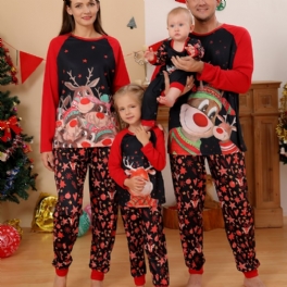 Flickor Christmas Deer Print Rundhalsad Långärmad Topp & Byxuppsättning Pyjamas Jul