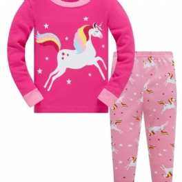 Flickor Color Unicorn Cartoon Animal Long Sleeve Pyjamas Set