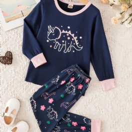 Flickor Dinosaur Print Långärmad Topp & Byxor Loungewear Set