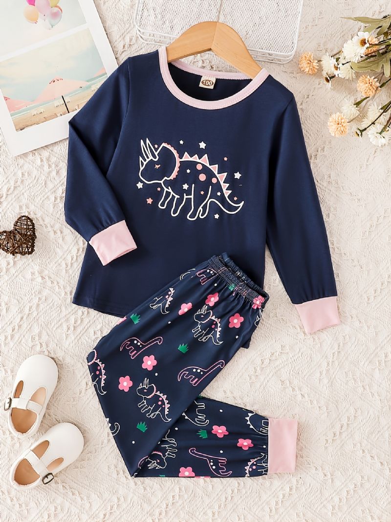 Flickor Dinosaur Print Långärmad Topp & Byxor Loungewear Set