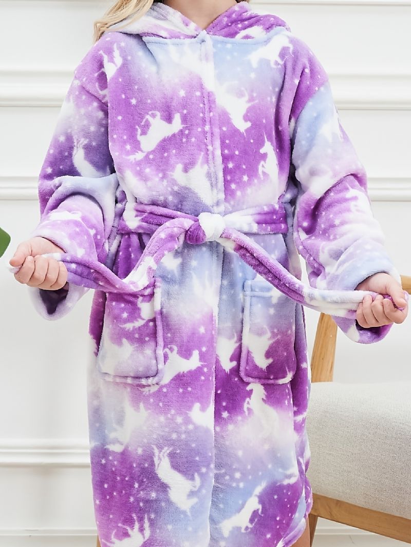 Flickor Huvmorgonrock Enhörning Mjuk Varm Flanell Pyjamas Vinter Barnkläder