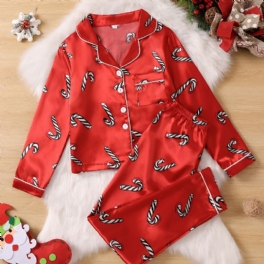 Flickor Långärmad Skjorta + Byxor Pyjamas Set Barnkläder Jul