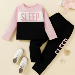 Flickor Med Crewneck Sleep Colorblock Långärmad Pyjamasset