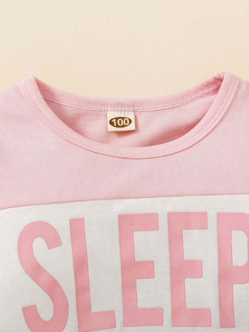 Flickor Med Crewneck Sleep Colorblock Långärmad Pyjamasset