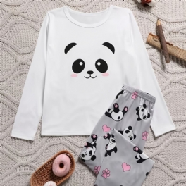 Flickor Panda Print Långärmad Topp + Byxor Pyjamas Set Barnkläder