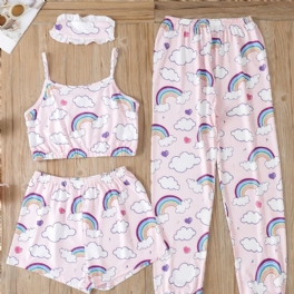 Flickor Rainbow Cloud Printed Vest & Eye Mask & Sleepwear Byxor Shorts Pyjamas Set