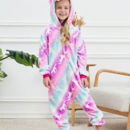 Flickor Söt Unicorn Hooded Pyjamas Fleece Thermal Animal Dräkt För Vinter Hem Party