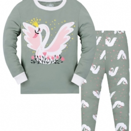 Flickor Swan Sweatshirt + Byxa Set Barnkläder Pyjamas Set Lounge Wear Homewear