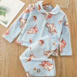 Flickor Varm Unicorn Print Knäppt Topp + Byxor Pyjamas Set Barnkläder Sovkläder För Vintern