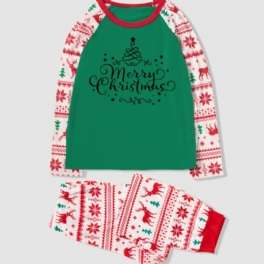 God Jul Förälder-barn Bokstäver Blommönster Casual Crew Neck Långärmade Pyjamasset