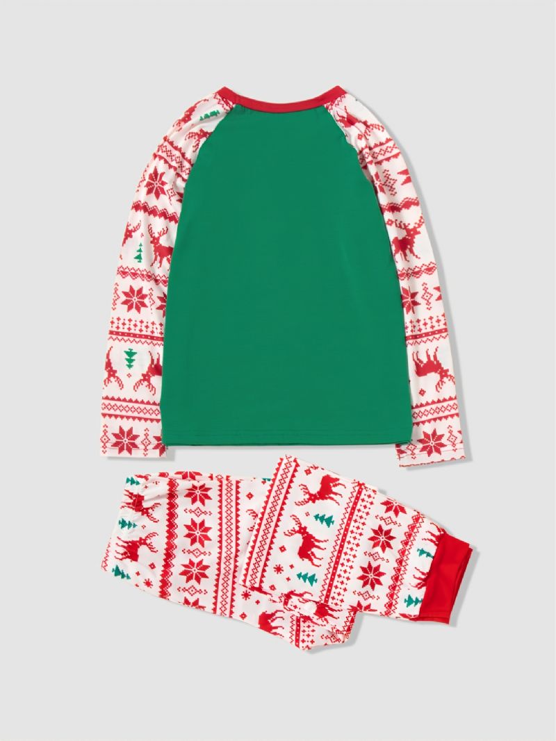 God Jul Förälder-barn Bokstäver Blommönster Casual Crew Neck Långärmade Pyjamasset