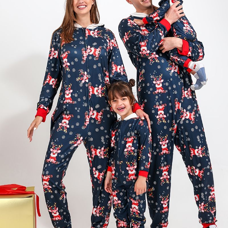 Höst Vinter Barn Hjort Print Julfest Hooded Pyjamas Set