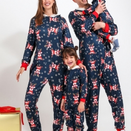 Höst Vinter Barn Hjort Print Julfest Hooded Pyjamas Set