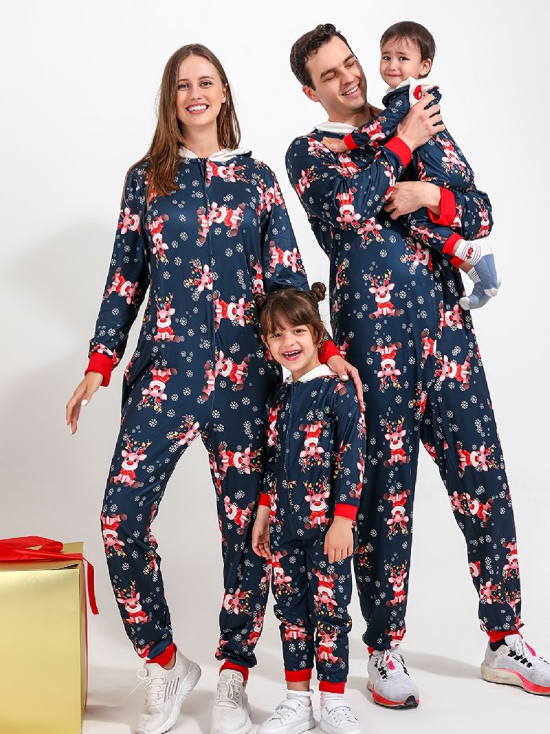 Höst Vinter Barn Hjort Print Julfest Hooded Pyjamas Set