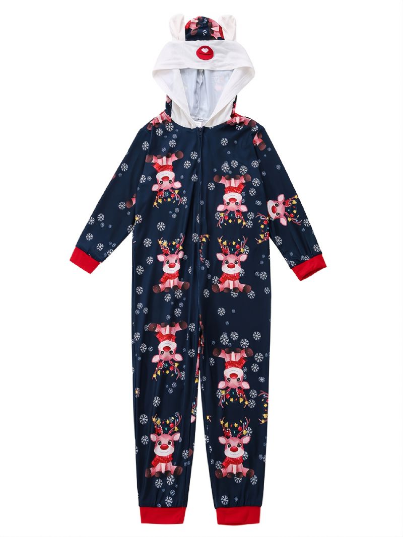 Höst Vinter Barn Hjort Print Julfest Hooded Pyjamas Set