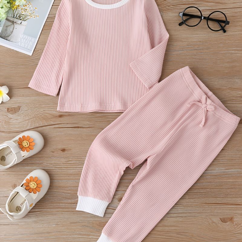 Höstvinter Flickor Enfärgad Casual Långärmad Byxa Pyjamasset