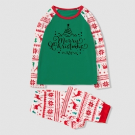 Jul Förälder-barn Bokstäver Blommönster Casual Crew Neck Långärmad Pyjamas Set