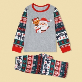 Jul Förälder-barn Santa Claus Älg Print Retro Pyjamas Set