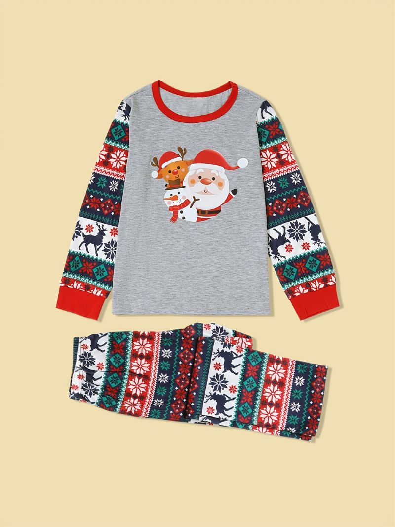 Jul Förälder-barn Santa Claus Älg Print Retro Pyjamas Set