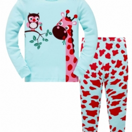 Julprisklipp Popshion 2st Flickfärg Giraff Tecknad Uggla Långärmad Pyjamas Bomullsdräkt