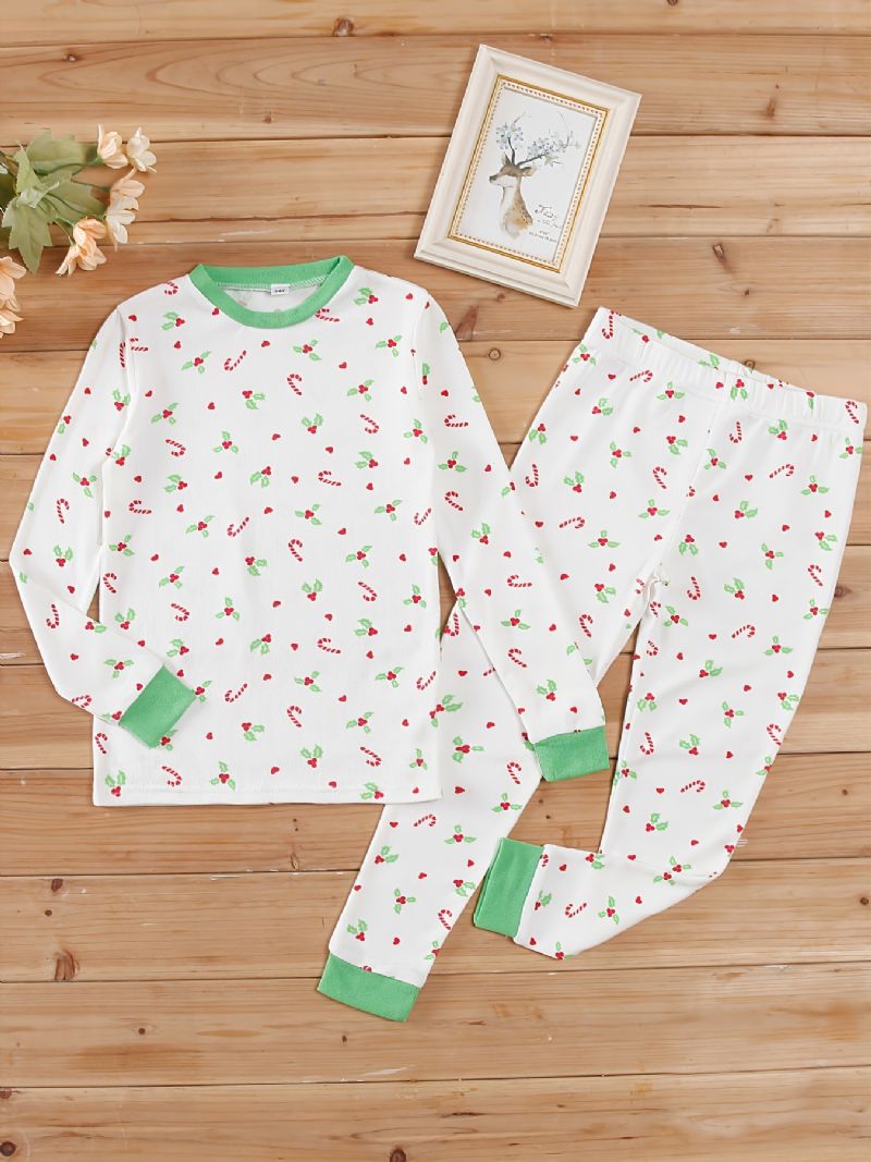 Julpyjamas För Barn Söt Tryck Med Rund Hals Och Långärmad Topp & Byxor För Pojkar Flickor