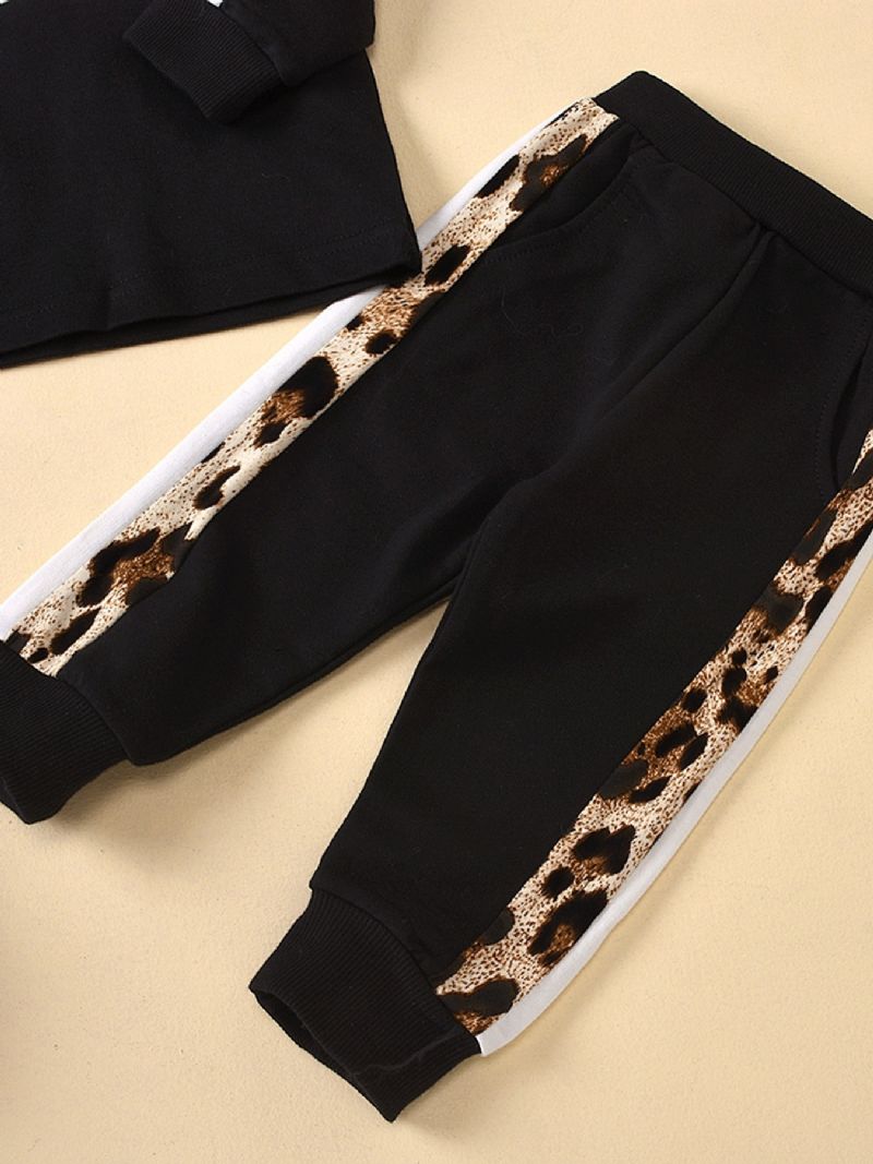Leopardtryckt Randig Tröja För Barn Joggerbyxor Pyjamasset
