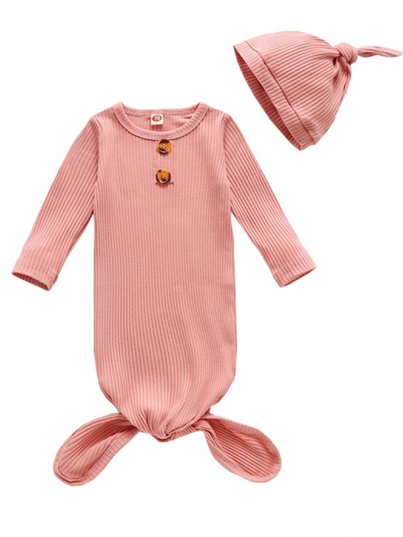 Newborn Bebis Flickor Pyjamas Enfärgad Långärmad Tröja & Hattuppsättning