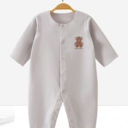 Newborn Bebis Romper Pyjamas Bear Print Enfärgad Jumpsuit Underkläder För Pojkar Flickor