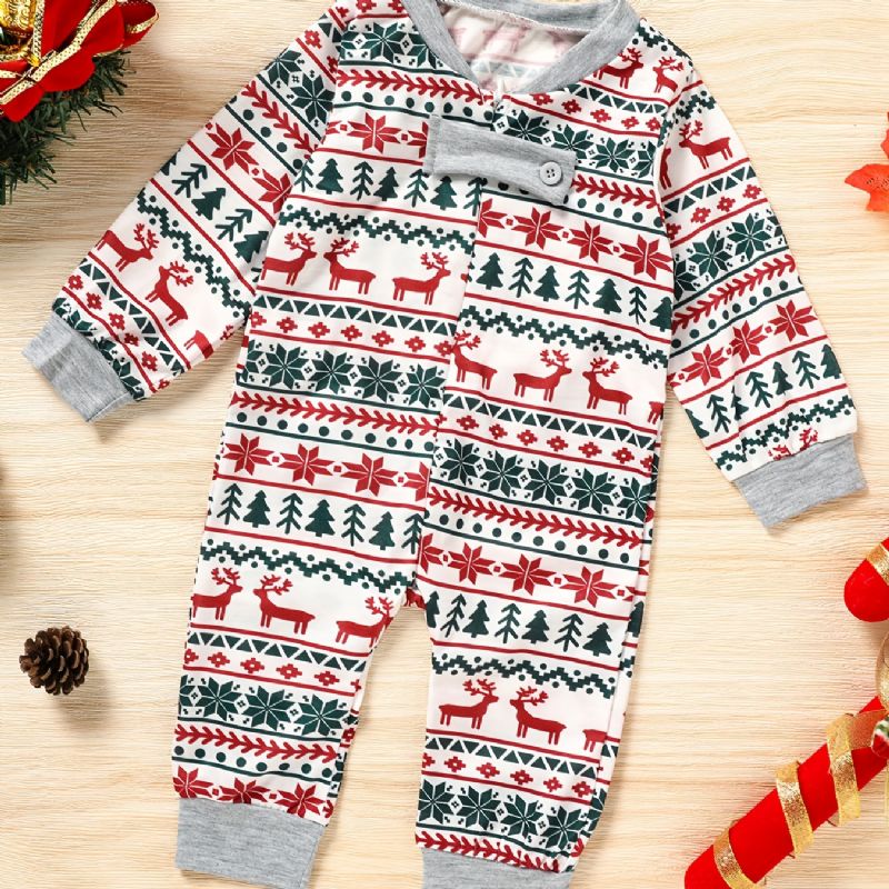 Nyfött Spädbarn Bebis Julbyxa Pyjamas Familjedräkt Jul Älg Julgranstryck Crew Neck Jumpsuit Pojkar Flickor Barnkläder
