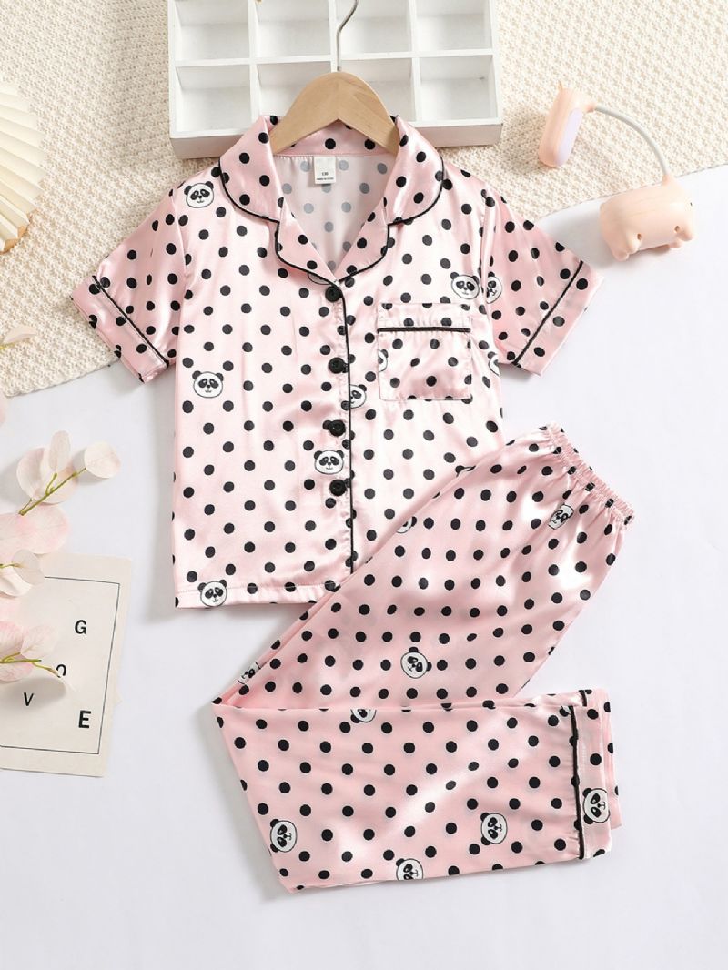 Pandatryck För Flickor Med Kortärmade Byxor Pyjamasset