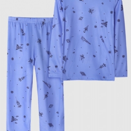 Pojkar Blue Airplane Raket Print Pyjamas Set