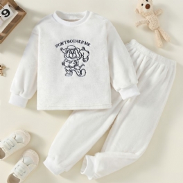 Pojkar Casual Cartoon Fleece Termisk Pyjamas Set Med Pullover Top & Byxor För Hemmet