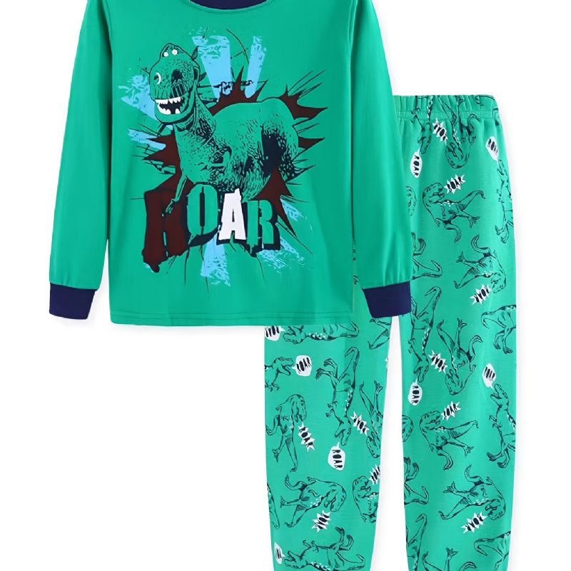 Pojkar Dinosaur Print Långärmad Pyjamas Set För Vintern