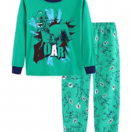 Pojkar Dinosaur Print Långärmad Pyjamas Set För Vintern