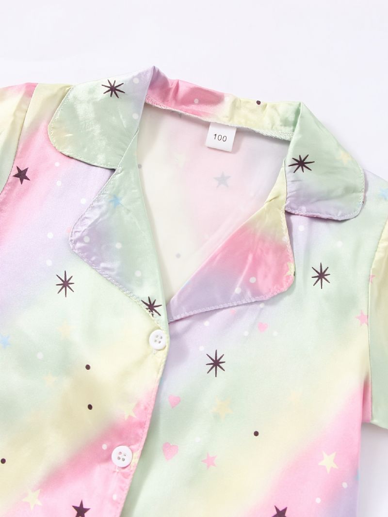 Pojkar Flickor Casual Bomull Pyjamas Set Med Regnbågsstjärna Tryck För Hemmet