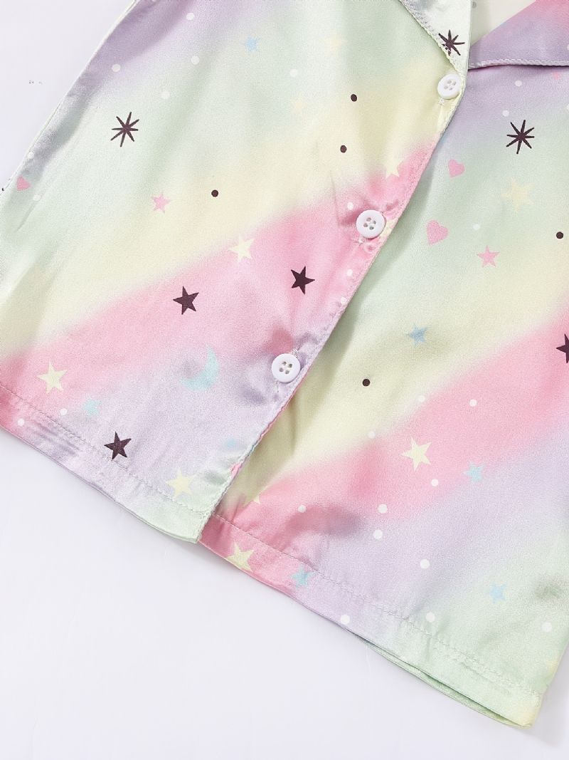 Pojkar Flickor Casual Bomull Pyjamas Set Med Regnbågsstjärna Tryck För Hemmet