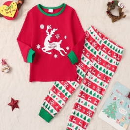 Pojkar Flickor Långärmad Ren Print Top + Byxa Set Pyjamas Barnkläder Till Jul