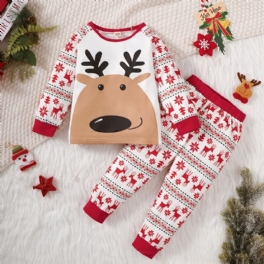 Pojkar Flickor Rentryck Långärmad Topp + Tryckbyxor Pyjamasset Barnkläder Till Jul