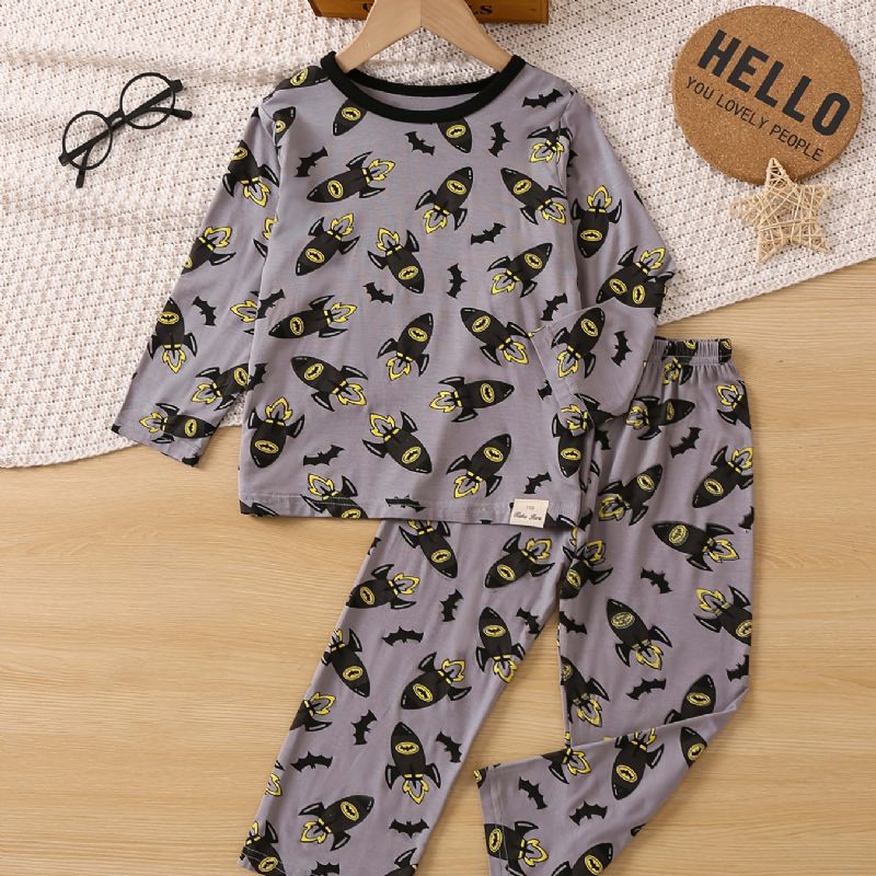 Pojkar Lounge Wear Homewear Långärmad Topp & Matchande Byxor Set Cartoon Pattern Pyjamas Set Barnkläder