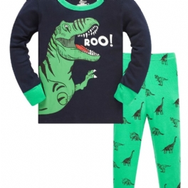 Pojkar Lounge Wear Homewear Långärmad Topp & Matchande Byxor Set Med Tecknad Dinosaurietryck Pyjamasset