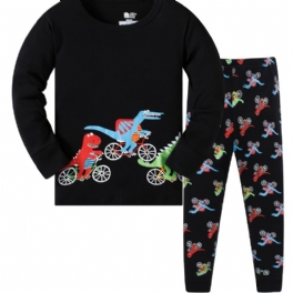 Pojkar Pyjamas Familjekläder Tecknad Dinosaurietryck Rundhalsad Långärmad Topp Och Byxuppsättning Barnkläder