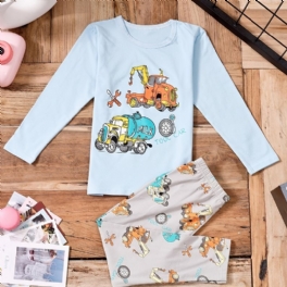 Pojkar Truck Print Långärmad Topp + Byxor Pyjamas Set Barnkläder Sovkläder