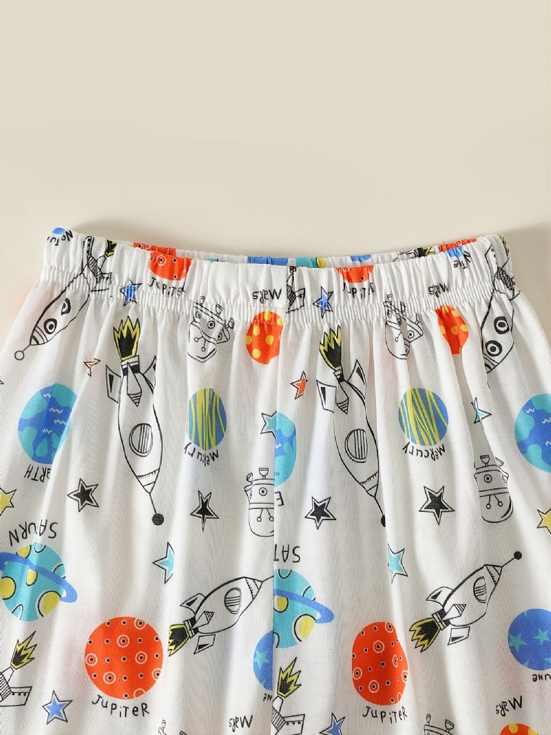 Pojke Med Rund Hals Tecknad Rakettryck Pyjamasset