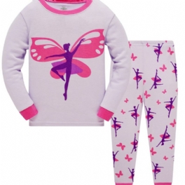 Popshion 2st Flickor Butterfly Dancer Tecknad Kontrasttopp & Pyjamasbyxor