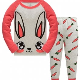 Popshion 2st Flickor Rabbit Cartoon Color Block Top & Rädisamönster Pyjamasbyxor Set