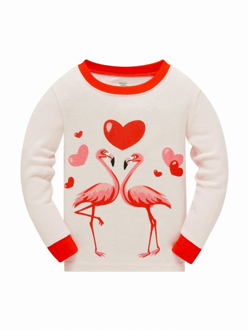 Popshion 2st Flickor Söt Flamingo Tecknad Djur Topp & Kontrast Trim Pyjamas Byxor Set