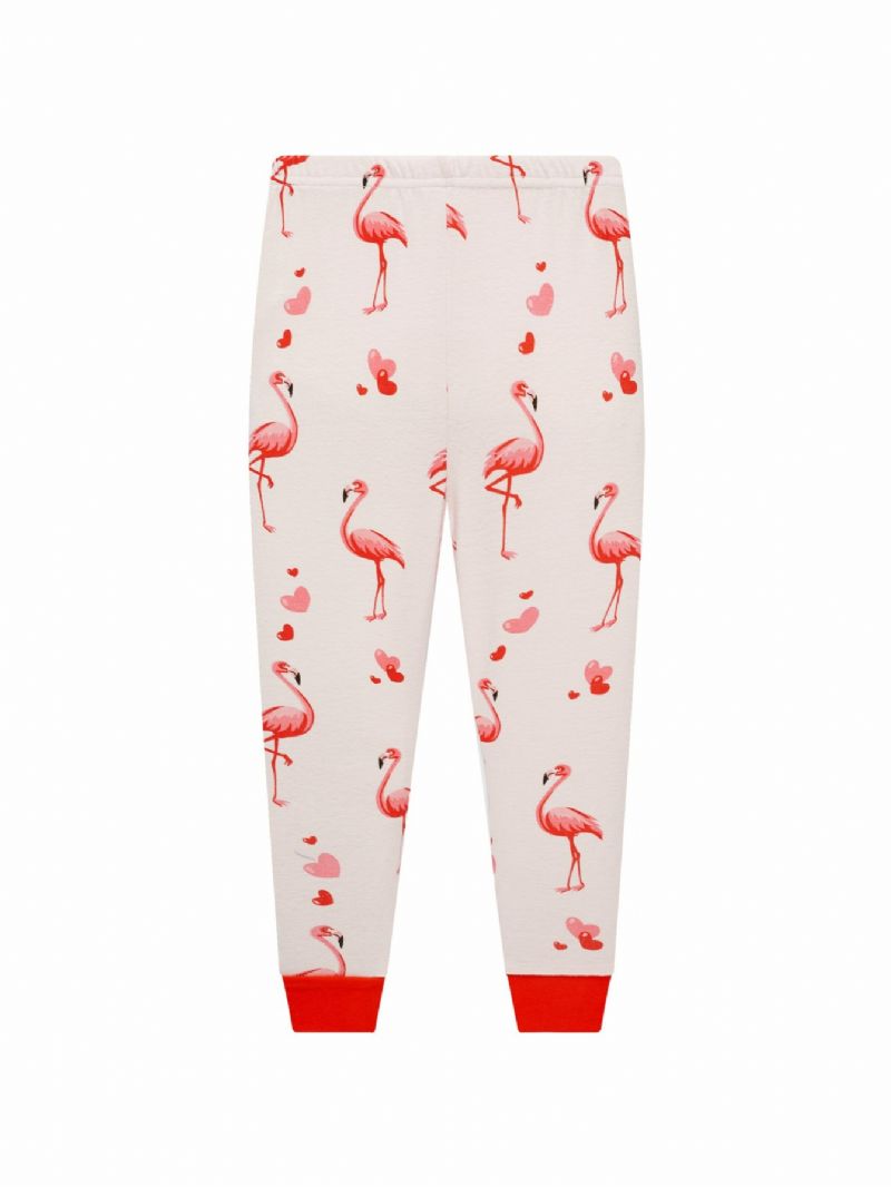 Popshion 2st Flickor Söt Flamingo Tecknad Djur Topp & Kontrast Trim Pyjamas Byxor Set